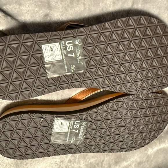Tan Flip Flops with Striped Straps - Picture 7 of 8
